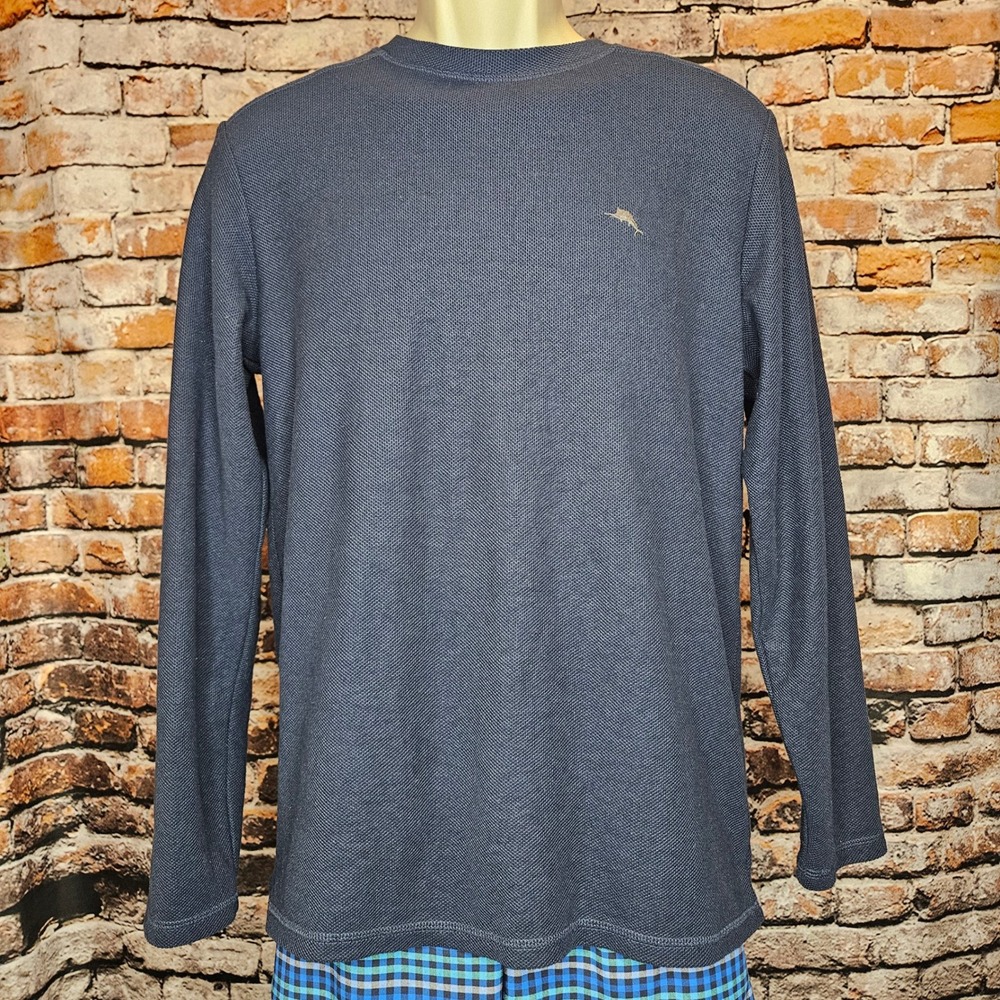 Tommy Bahama Mens Navy Waffle Knit Long Sleeve Crewneck Lounge Shirt ZTB97769 S